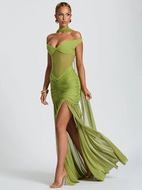 Off-shoulder Ruched Backless Sexy Maxi Dress