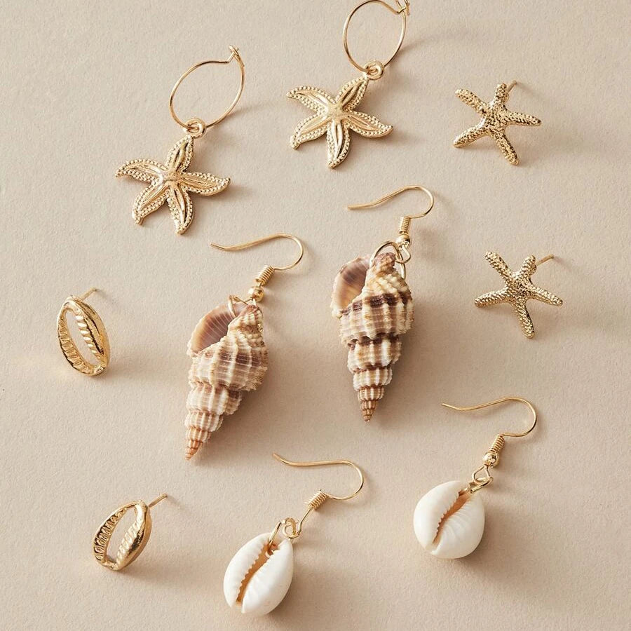 Starfish Conch Design Earring Set