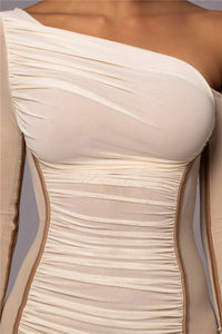 Diagonal Collar Long Sleeve Midi Dress