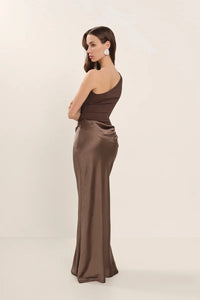 Satin Inclined Shoulder Sexy Maxi Dress