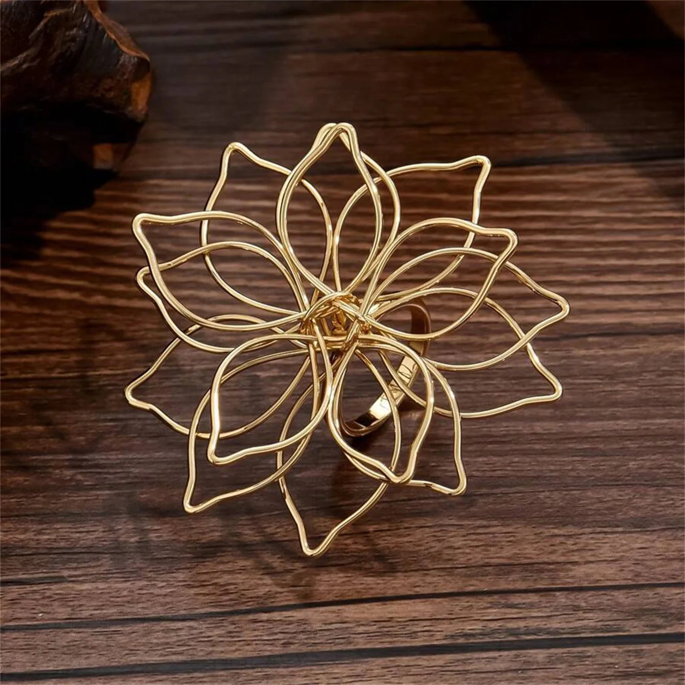 Gold Color Round Hollow Out Flower Ring