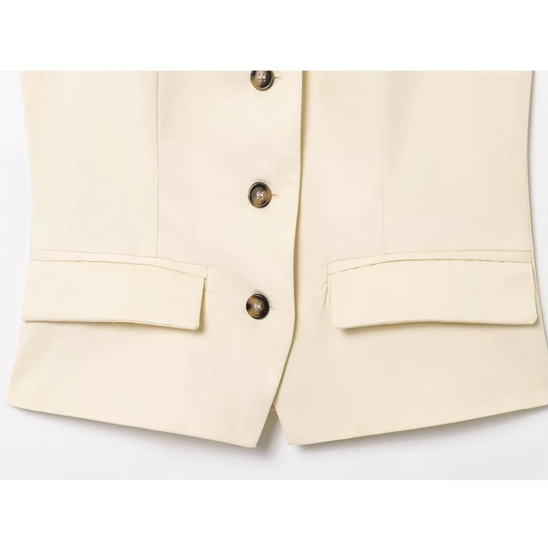 Sleeveless Button up Waistcoat Tank Top