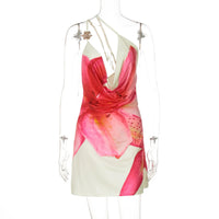 One Shoulder Backless Print Sexy Mini Dress