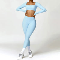 Square Neck Long Sleeve Seamless Activewear Set