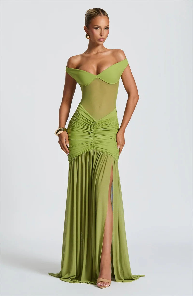 Off-shoulder Ruched Backless Sexy Maxi Dress