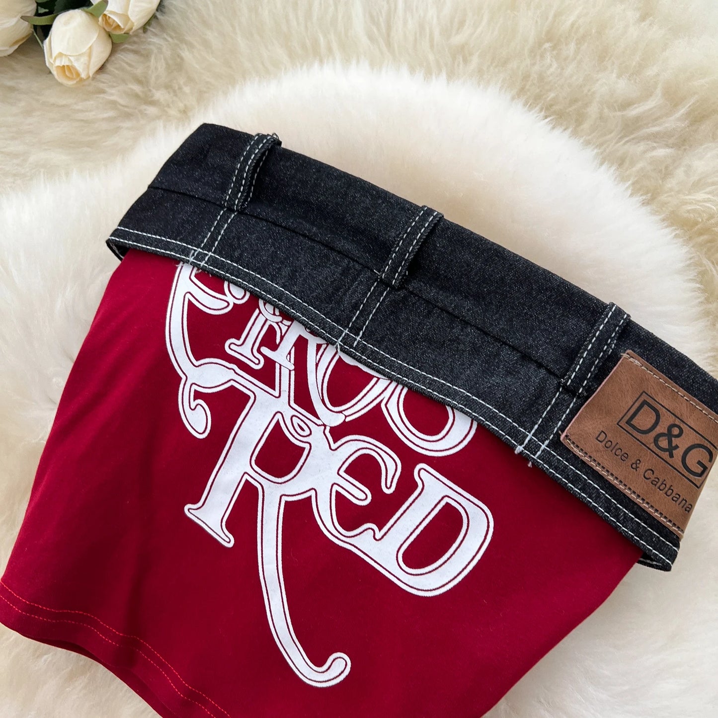 Strapless Letter Embroidery Retro Sexy 2pcs Set