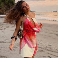 One Shoulder Backless Print Sexy Mini Dress