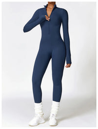 Long Sleeved One-piece Zipper Jumpsuit