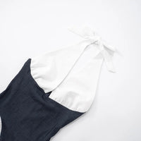Patchwork Halter Denim Backless Sexy Mini Dress