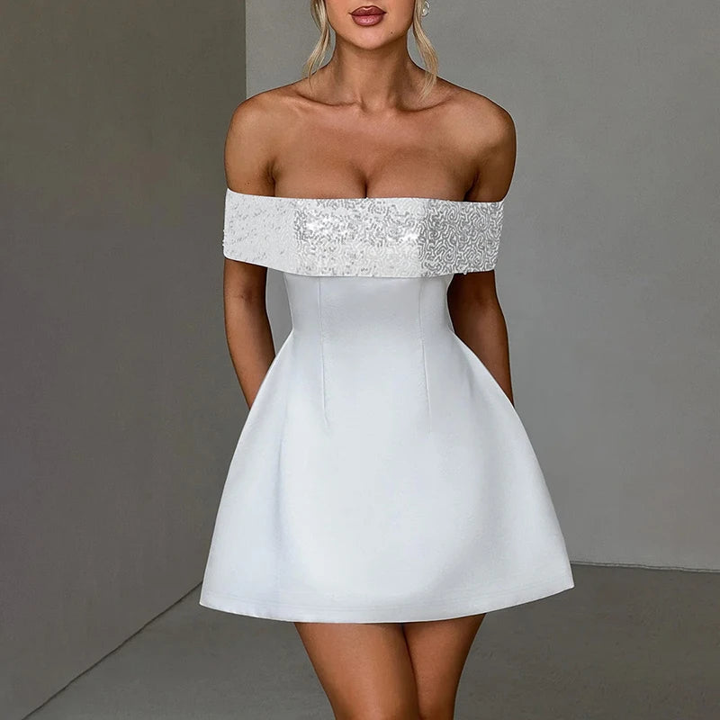 Off-shoulder Sequins Strapless Sexy Mini Dress