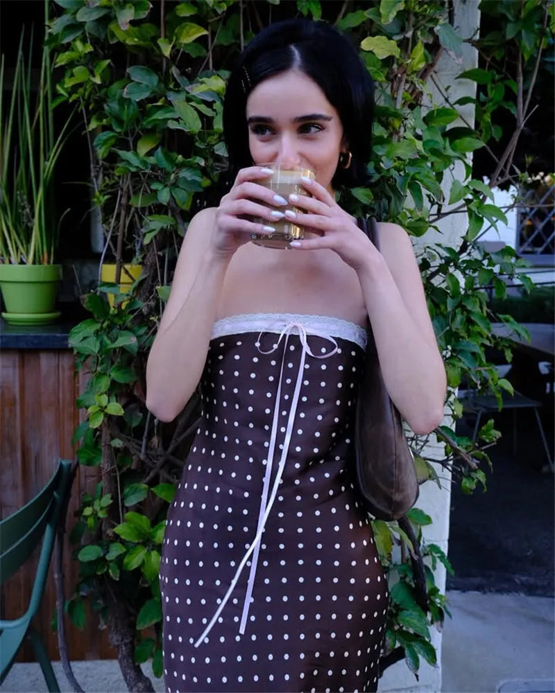 Lace Strapless Backless Sexy Midi Dress