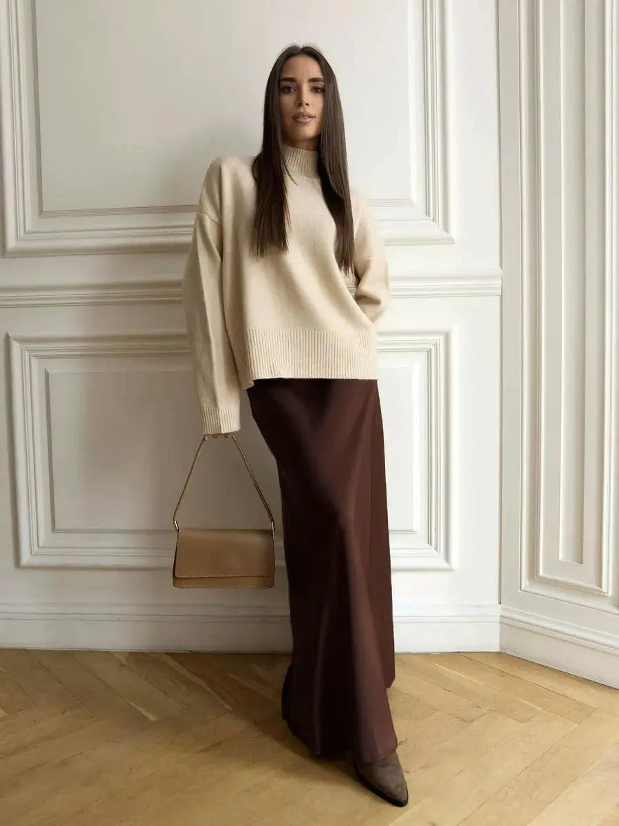 Casual Satin  Loose High Waist Maxi Skirt