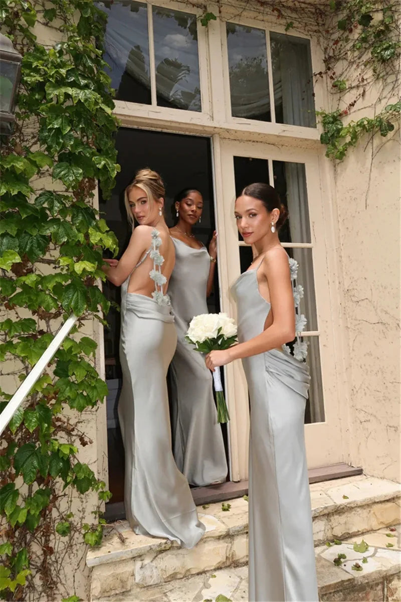 Floral Draped Backless Maxi Dress