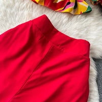 Ruffles Floral Print Elastic Waist Wide Leg Long Pants+Top Set