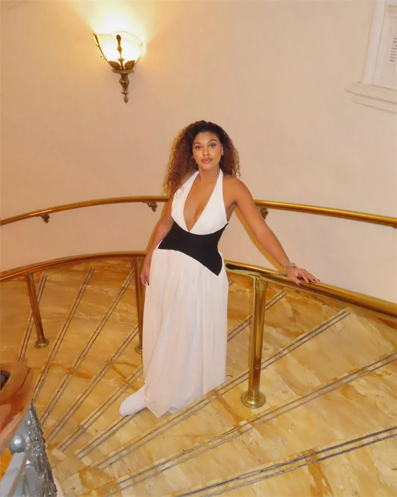 Halter Deep V Neck Backless Sexy Maxi Dress