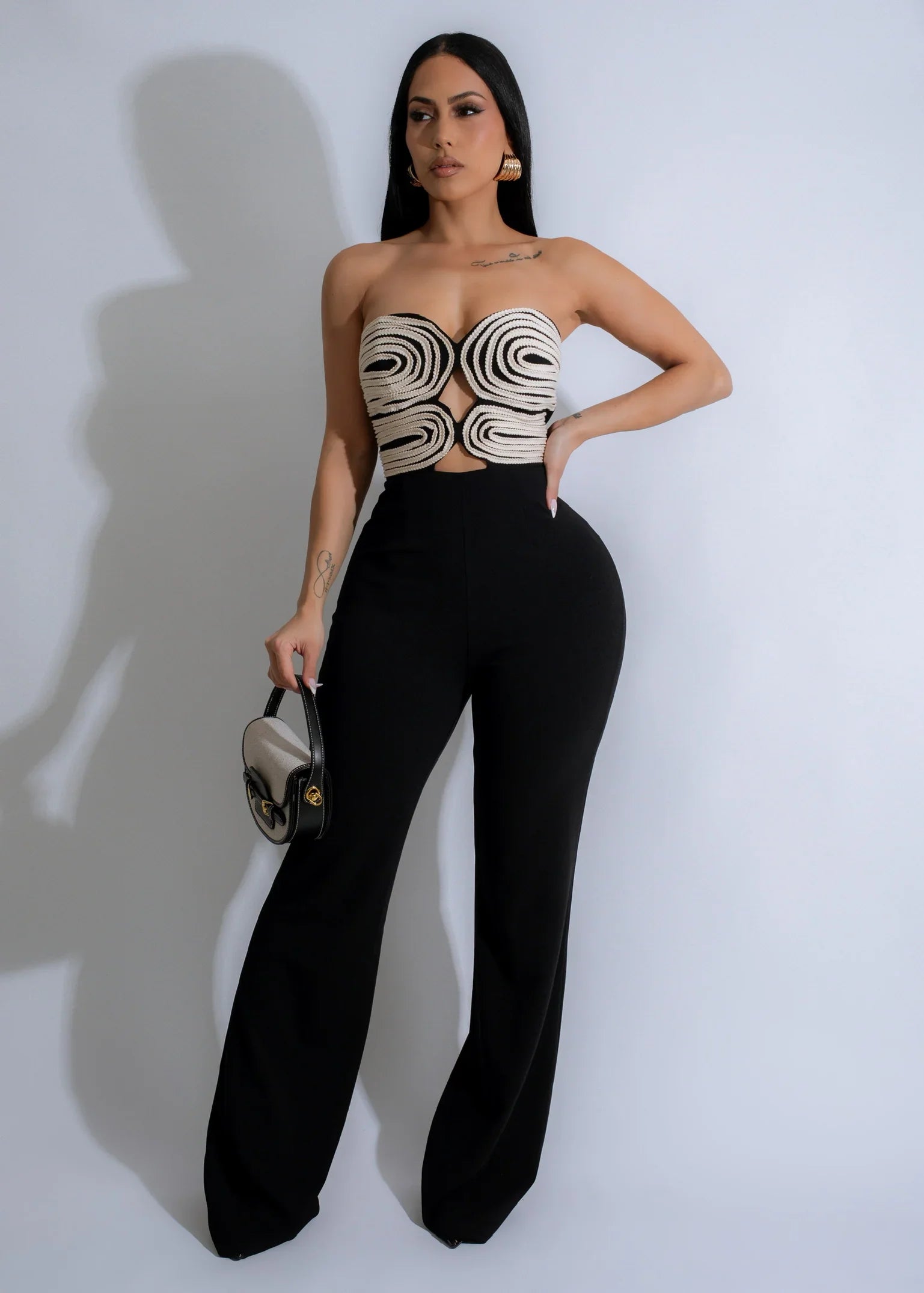 Strapless Hollow Out Wide Leg Jumpsuit