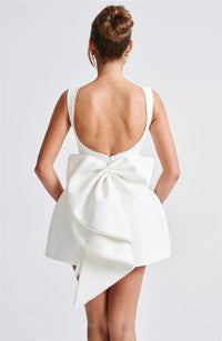 Pearl Bow Backless Sexy Mini Dress