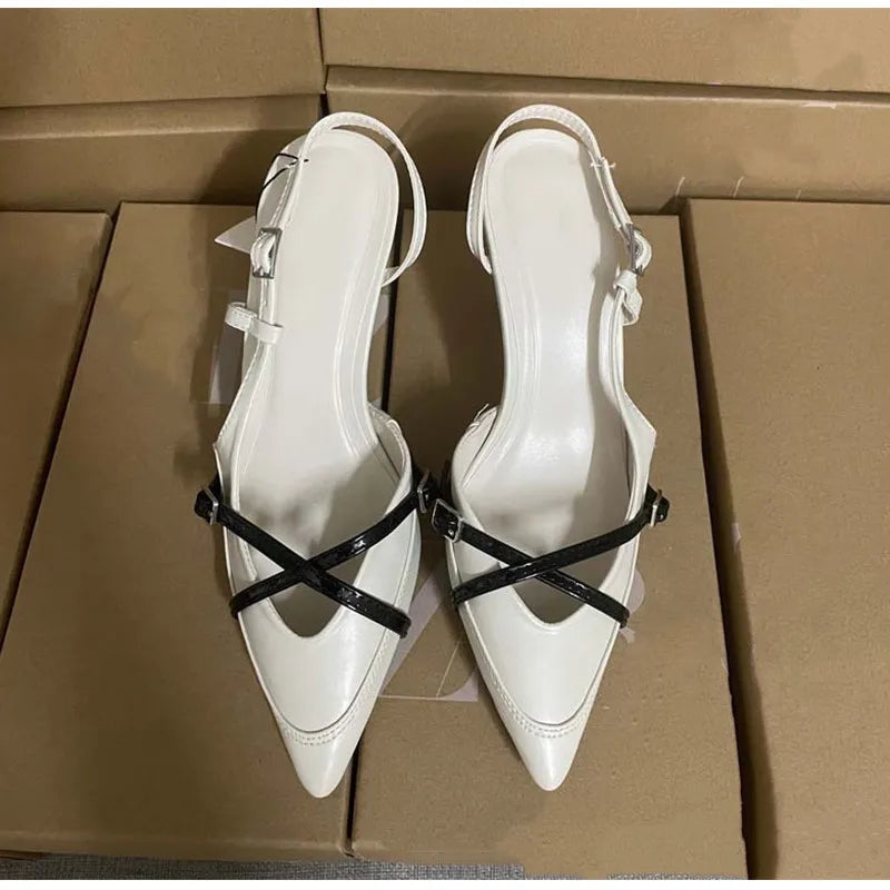 Elegant Pointed toe PU Leather Slingback Thin Heels