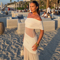 One Shoulder Mesh Sexy Maxi Dress