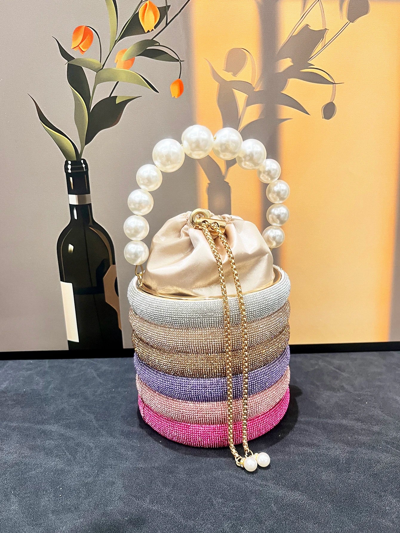 Rhinestones Evening Bucket Bag