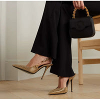 Luxury Rhinestone Sequined Buckle Pointed toe Slingback Stiletto