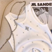 Embroidered Flare Chic Diamonds O-Neck Tank Top