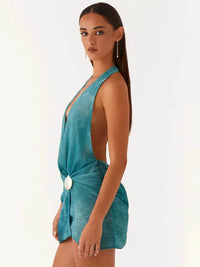 Halter Deep V Neck Sexy Mini Dress