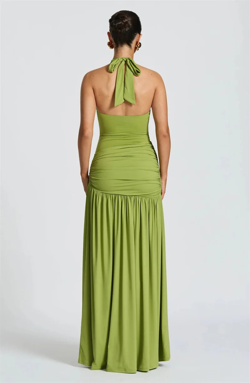 Elegant Halter Bodysuit And Skirt Maxi Dress Set