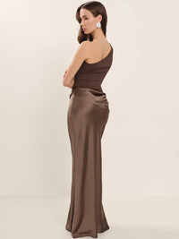 Satin Inclined Shoulder Sexy Maxi Dress