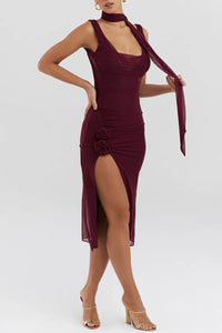 Elegant Flower High Split Sexy Midi Dress