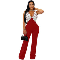 V-Neck Wide Leg  Sleeveless  Patchwork Jumpsuit