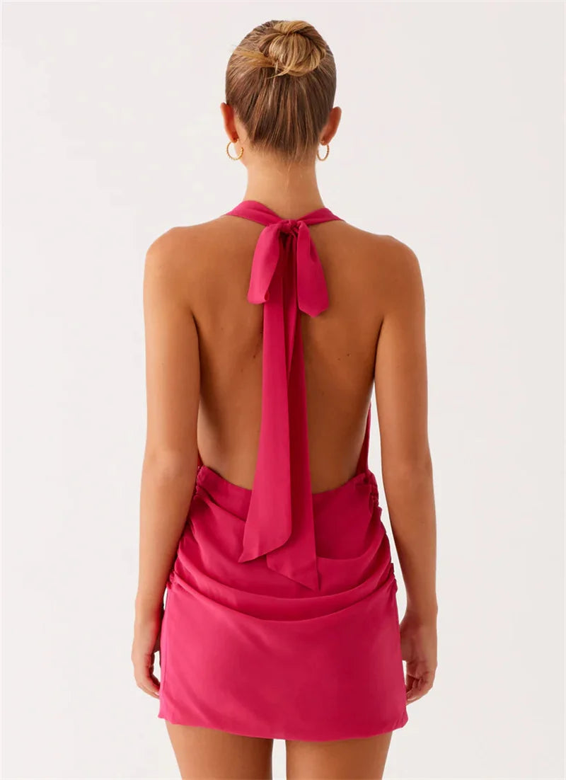 Halter Deep V Neck Sexy Mini Dress