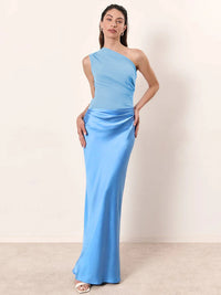 Satin Inclined Shoulder Sexy Maxi Dress