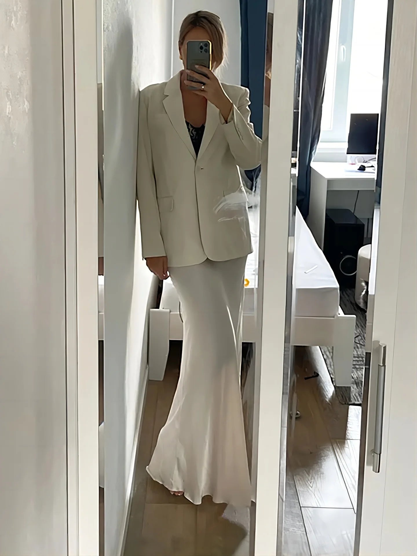 Casual Satin  Loose High Waist Maxi Skirt