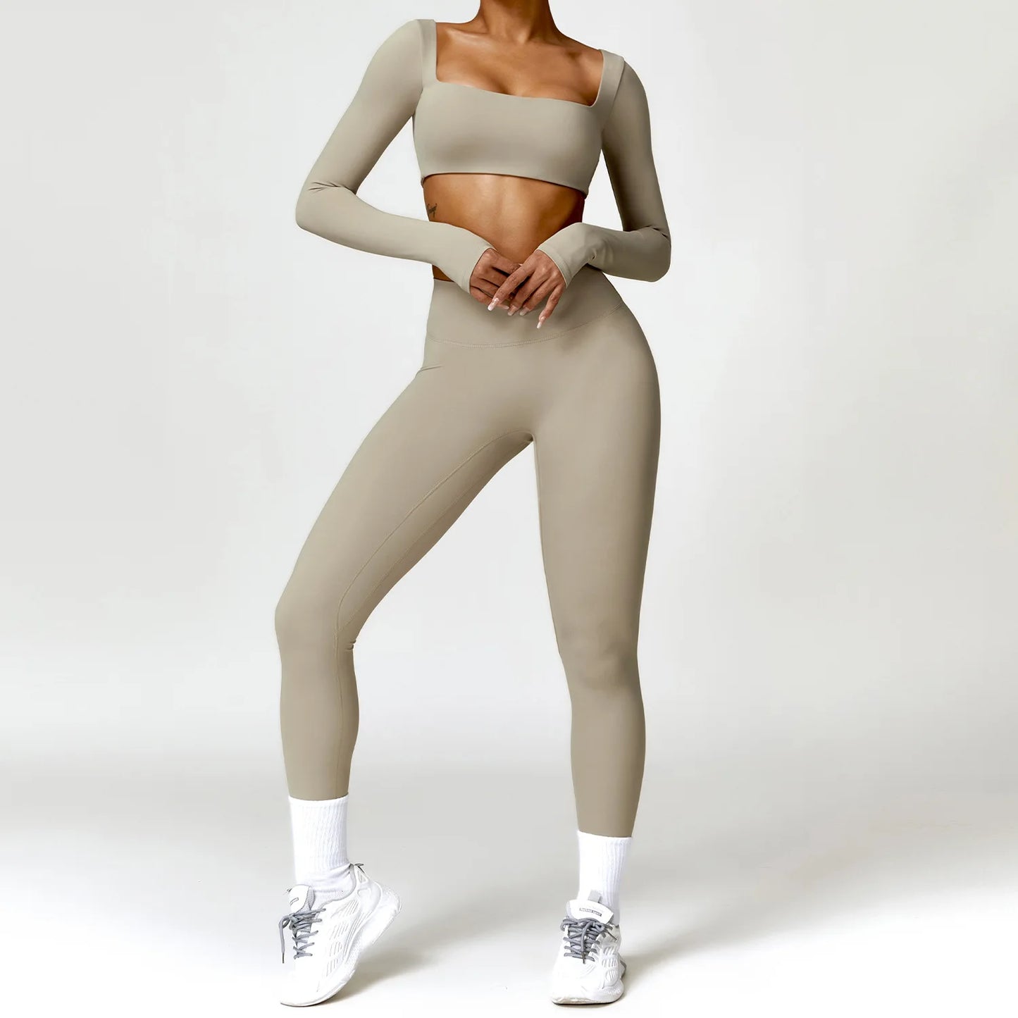 Square Neck Long Sleeve Seamless Activewear Set