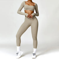 Square Neck Long Sleeve Seamless Activewear Set