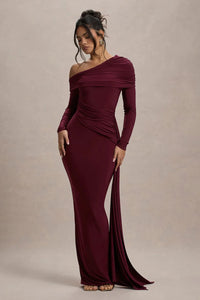 Skew Collar Long Sleeve Sexy Maxi Dress