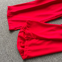 Ruffles Floral Print Elastic Waist Wide Leg Long Pants+Top Set