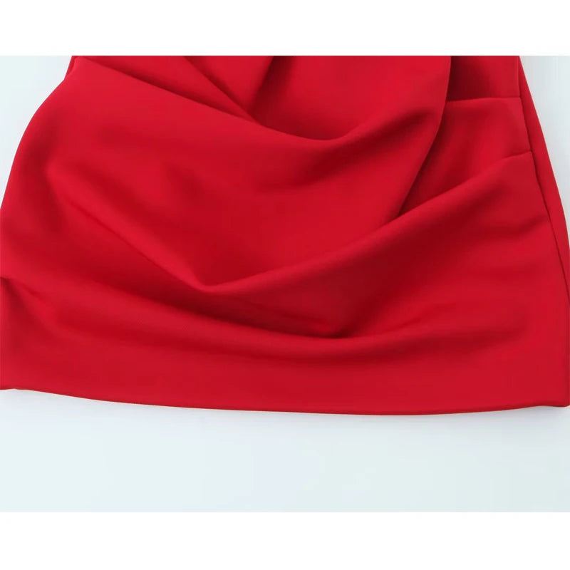 Red High Waist Pleated Mini Skirt