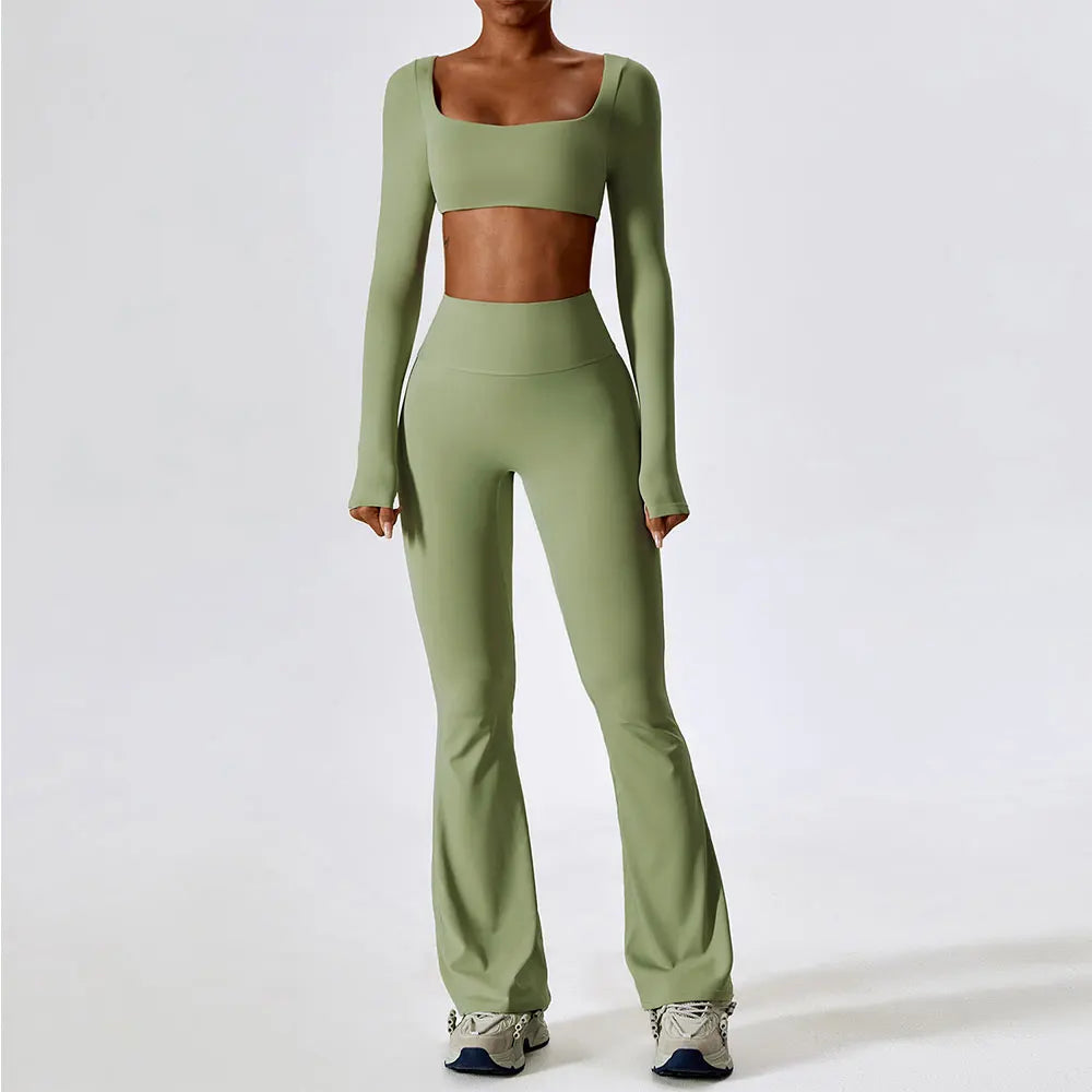 Square Neck Crop Top+ Wide Leg Pants Set