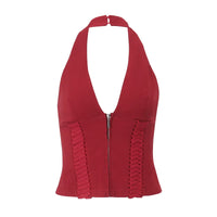 Cross Tie Zipper Slim Vest Halter Top