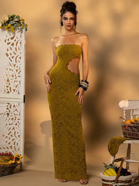 Lace Strapless Hollow Out  Maxi Dress