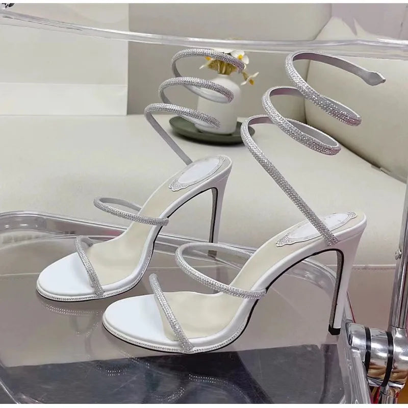 Snake Twine Around Crystal Rhinestone Thin High Heels