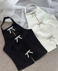 Bow Rhinestone Cut Out Backless Top