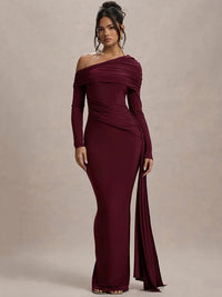 Skew Collar Long Sleeve Sexy Maxi Dress