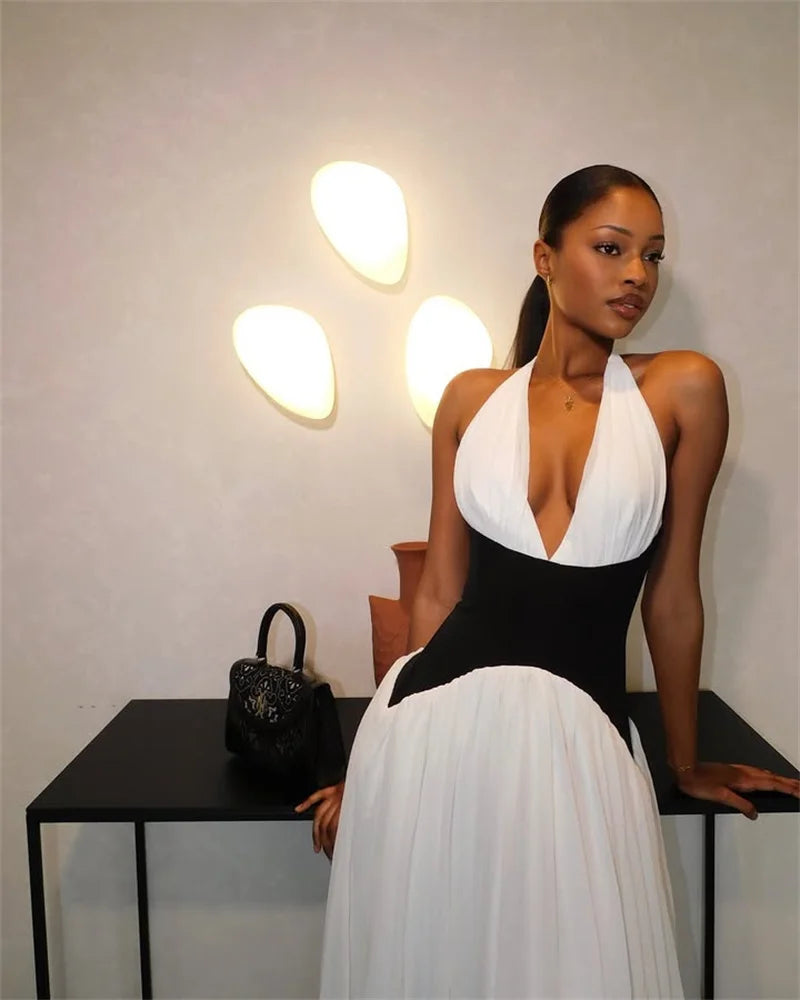 Halter Deep V Neck Backless Sexy Maxi Dress