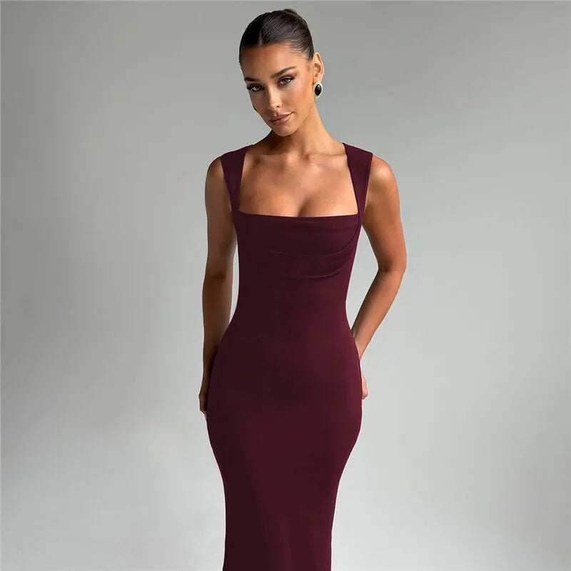 Square Collar Sleeveless Sexy Maxi Dress