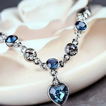 Blue Crystal Heart Charm Bracelet