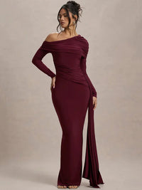 Skew Collar Long Sleeve Sexy Maxi Dress