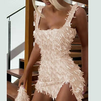 Colorful Diamond Pattern Sequin Slit Mini Dress